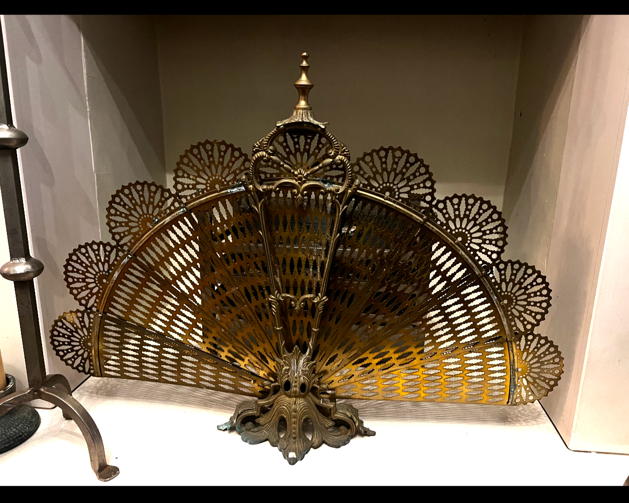 Antique Folding Peacock Fire Screen