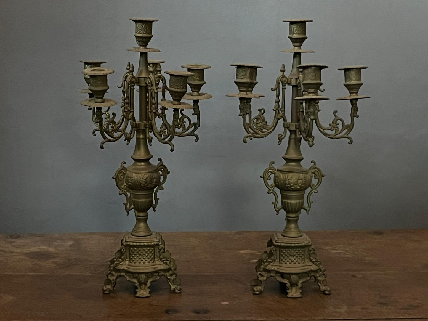 Couple Brass Ornate Candelabra
