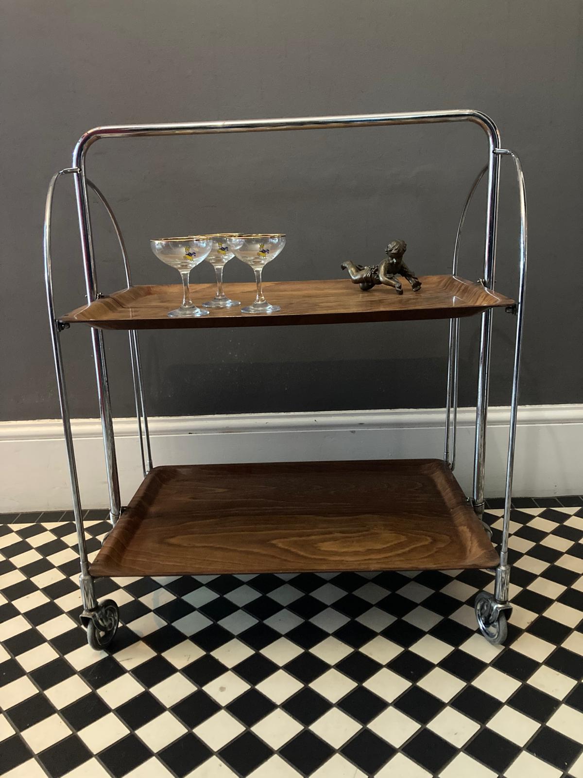 Mid Century Vintage Gerlinol Folding Bar Cart Drinks Trolley