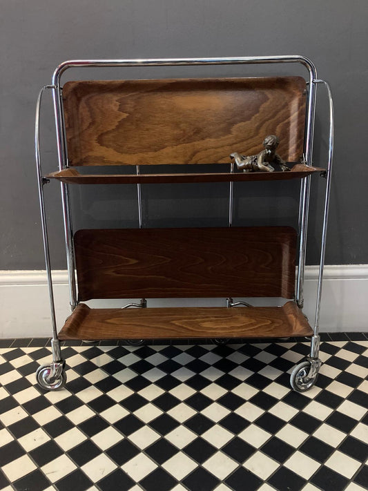 Mid Century Vintage Gerlinol Folding Bar Cart Drinks Trolley